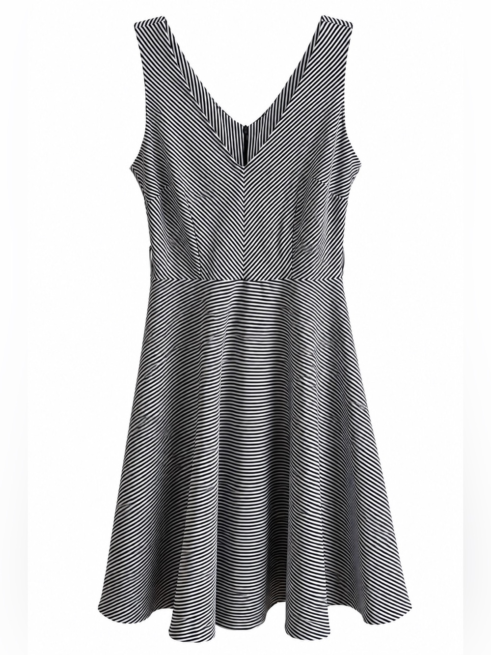 Ragged Glam Works Black White Striped Fit and Flare V-Neck Dress Medium